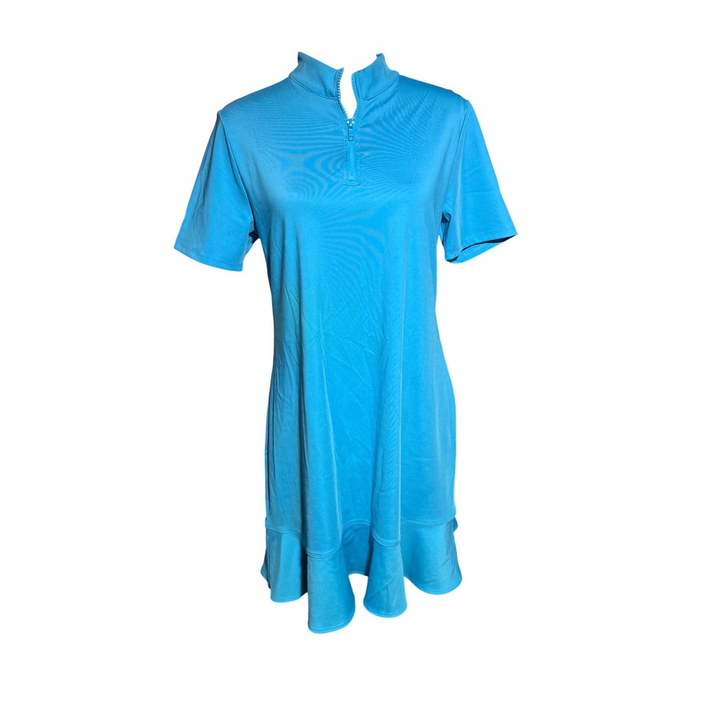 Tommy Bahama Golf Dress Turquoise Blue Ruffle Hem Quarter Zip Activewear Lg